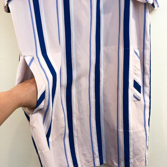 PEARL by Lela Rose Striped Ruffle Sleeve Pink Blue Designer Sheath Mini Dress S - Picture 3 of 10
